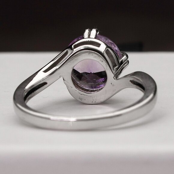 Genuine Amethyst Sterling Silver Ring Size 7, Natural Faceted Amethyst Gemstone - Picture 4 of 7